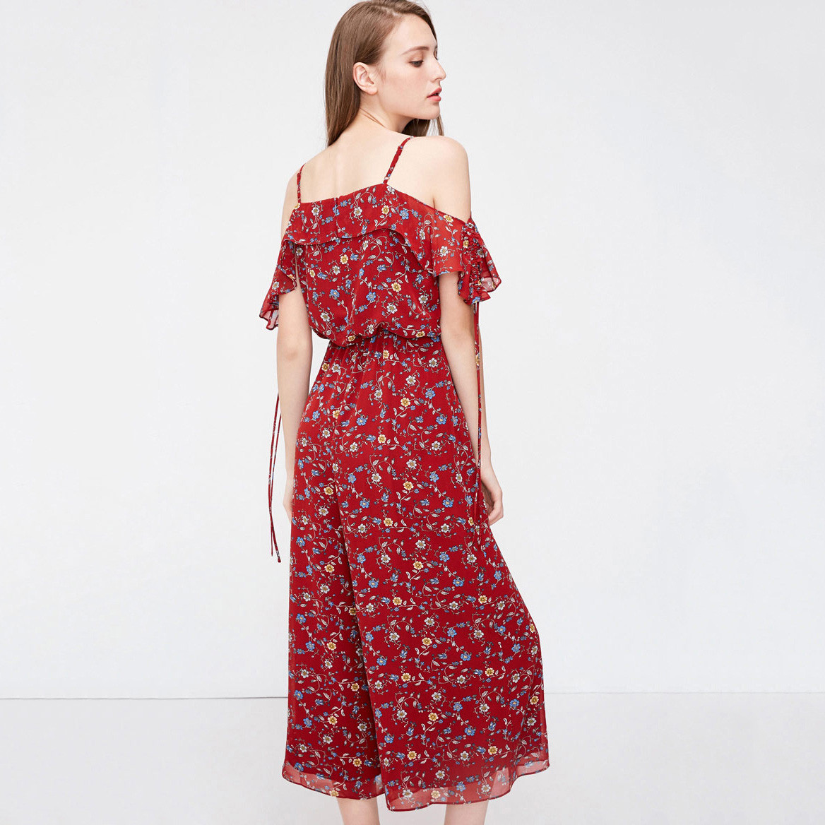 Dongfan-Chiffon Red Women Jumpsuit | Womens Floral Jumpsuit Company-3